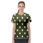 Polka Dots - White on Army Green Women s Sport Mesh Tee