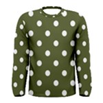Polka Dots - White on Army Green Men s Long Sleeve T-shirt