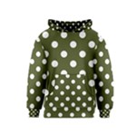 Polka Dots - White on Army Green Kid s Pullover Hoodie
