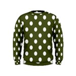 Polka Dots - White on Army Green Kid s Sweatshirt