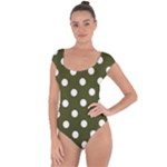 Polka Dots - White on Army Green Short Sleeve Leotard (Ladies)