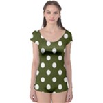 Polka Dots - White on Army Green Boyleg Leotard (Ladies)