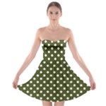 Polka Dots - White on Army Green Strapless Bra Top Dress