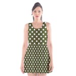 Polka Dots - White on Army Green Scoop Neck Skater Dress