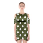 Polka Dots - White on Army Green Women s Cutout Shoulder Dress