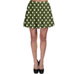 Polka Dots - White on Army Green Skater Skirt