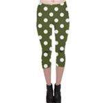 Polka Dots - White on Army Green Capri Leggings