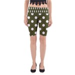 Polka Dots - White on Army Green Yoga Cropped Leggings