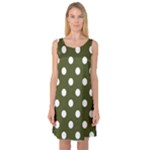 Polka Dots - White on Army Green Sleeveless Satin Nightdress