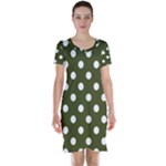 Polka Dots - White on Army Green Short Sleeve Nightdress