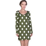Polka Dots - White on Army Green Long Sleeve Nightdress