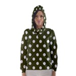 Polka Dots - White on Army Green Hooded Wind Breaker (Women)