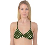 Polka Dots - White on Army Green Reversible Tri Bikini Top