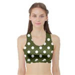 Polka Dots - White on Army Green Women s Sports Bra with Border