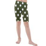Polka Dots - White on Army Green Kid s Mid Length Swim Shorts