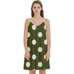 Polka Dots - White on Army Green Women s Reversible Sports Bra with Border