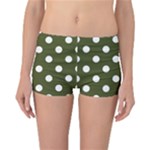 Polka Dots - White on Army Green Reversible Boyleg Bikini Bottoms
