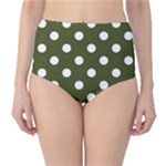 Polka Dots - White on Army Green High-Waist Bikini Bottoms