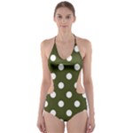 Polka Dots - White on Army Green Cut-Out One Piece Swimsuit
