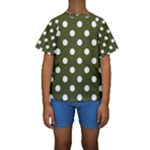 Polka Dots - White on Army Green Kid s Short Sleeve Swimwear