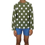 Polka Dots - White on Army Green Kid s Long Sleeve Swimwear