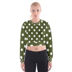 Polka Dots - White on Army Green Women s Cropped Sweatshirt