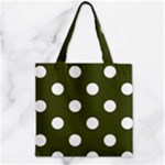 Polka Dots - White on Army Green Zipper Grocery Tote Bag
