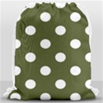 Polka Dots - White on Army Green Drawstring Bag (Large)