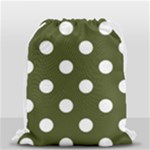 Polka Dots - White on Army Green Drawstring Bag (Small)