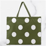 Polka Dots - White on Army Green Zipper Large Tote Bag