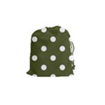 Polka Dots - White on Army Green Drawstring Pouch (S)