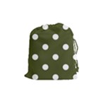 Polka Dots - White on Army Green Drawstring Pouch (M)