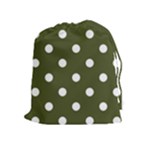 Polka Dots - White on Army Green Drawstring Pouch (XL)