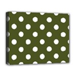 Polka Dots - White on Army Green Deluxe Canvas 20  x 16  (Stretched)