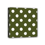 Polka Dots - White on Army Green Mini Canvas 4  x 4  (Stretched)
