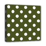 Polka Dots - White on Army Green Mini Canvas 8  x 8  (Stretched)
