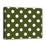 Polka Dots - White on Army Green Canvas 14  x 11  (Stretched)