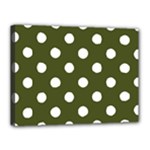 Polka Dots - White on Army Green Canvas 16  x 12  (Stretched)