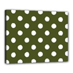Polka Dots - White on Army Green Canvas 20  x 16  (Stretched)