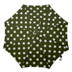 Polka Dots - White on Army Green Hook Handle Umbrella (Small)