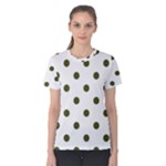Polka Dots - Army Green on White Women s Cotton Tee