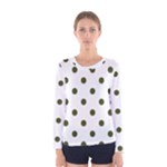 Polka Dots - Army Green on White Women s Long Sleeve T-shirt