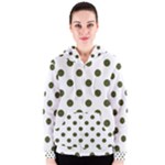 Polka Dots - Army Green on White Women s Zipper Hoodie