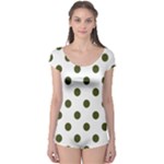 Polka Dots - Army Green on White Boyleg Leotard (Ladies)