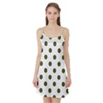 Polka Dots - Army Green on White Satin Night Slip