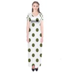 Polka Dots - Army Green on White Short Sleeve Maxi Dress