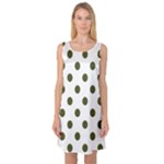 Polka Dots - Army Green on White Sleeveless Satin Nightdress