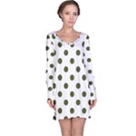 Polka Dots - Army Green on White Long Sleeve Nightdress