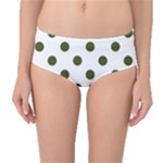 Polka Dots - Army Green on White Mid-Waist Bikini Bottoms