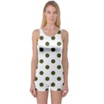 Polka Dots - Army Green on White One Piece Boyleg Swimsuit